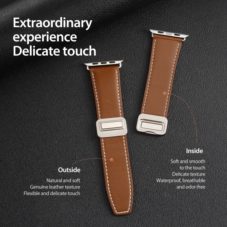 For Apple Watch Series 3 42mm DUX DUCIS YA Series Magnetic Buckle Genuine Leather Watch Band(Brown) - Watch Bands by DUX DUCIS | Online Shopping UK | buy2fix