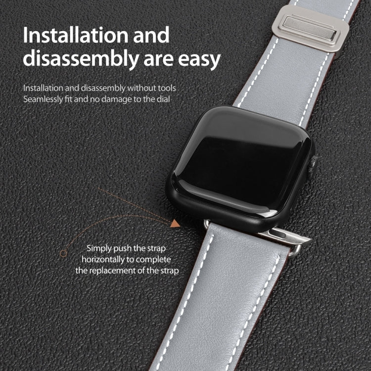 For Apple Watch Series 2 42mm DUX DUCIS YA Series Magnetic Buckle Genuine Leather Watch Band(Grey) - Watch Bands by DUX DUCIS | Online Shopping UK | buy2fix