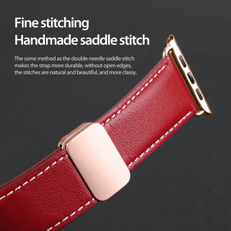 For Apple Watch Series 2 42mm DUX DUCIS YA Series Magnetic Buckle Genuine Leather Watch Band(Red) - Watch Bands by DUX DUCIS | Online Shopping UK | buy2fix