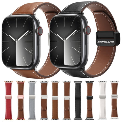 For Apple Watch 42mm DUX DUCIS YA Series Magnetic Buckle Genuine Leather Watch Band(Black) - Watch Bands by DUX DUCIS | Online Shopping UK | buy2fix