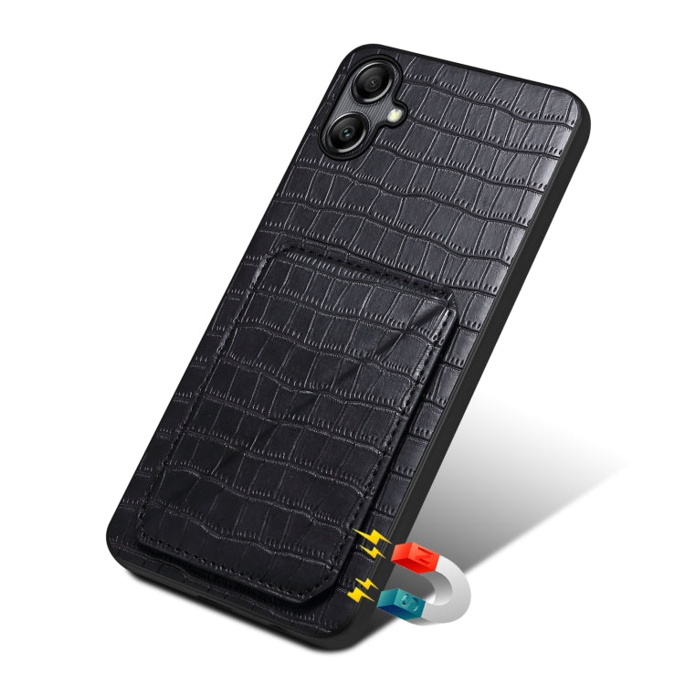 For Samsung Galaxy A14 4G/5G Denior Imitation Crocodile Leather Back Phone Case with Holder(Black) - Galaxy Phone Cases by Denior | Online Shopping UK | buy2fix