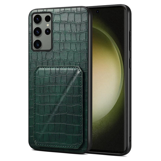 For Samsung Galaxy S23 Ultra 5G Denior Imitation Crocodile Leather Back Phone Case with Holder(Green) - Galaxy S23 Ultra 5G Cases by Denior | Online Shopping UK | buy2fix