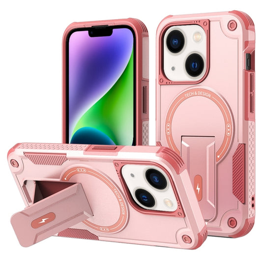 For iPhone 14 MagSafe Holder Armor PC Hybrid TPU Phone Case(Pink) - iPhone 14 Cases by buy2fix | Online Shopping UK | buy2fix