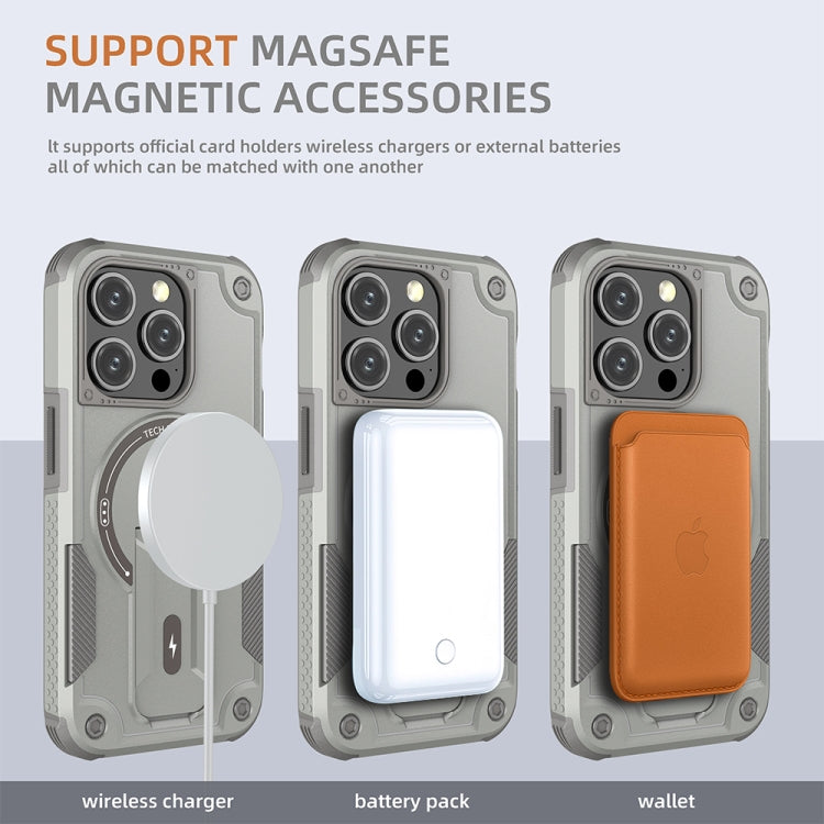 For iPhone 14 Pro MagSafe Holder Armor PC Hybrid TPU Phone Case(Grey) - iPhone 14 Pro Cases by buy2fix | Online Shopping UK | buy2fix