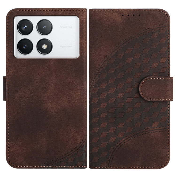 For Xiaomi Redmi K70 YX0060 Elephant Head Embossed Phone Leather Case with Lanyard(Coffee) - K70 Cases by buy2fix | Online Shopping UK | buy2fix