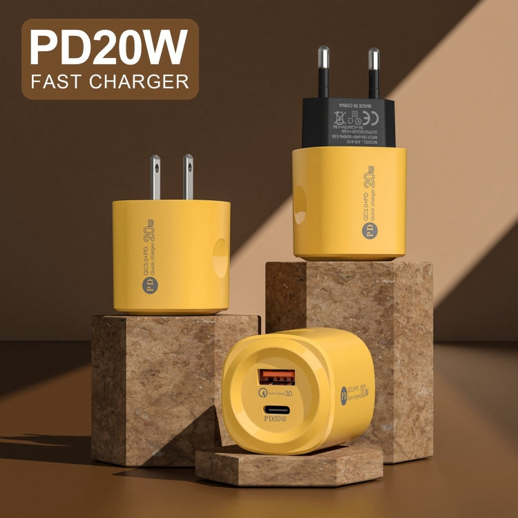 PD20W Type-C + USB QC3.0 Charging Charger, Plug Type:US Plug(Yellow) - USB Charger by buy2fix | Online Shopping UK | buy2fix