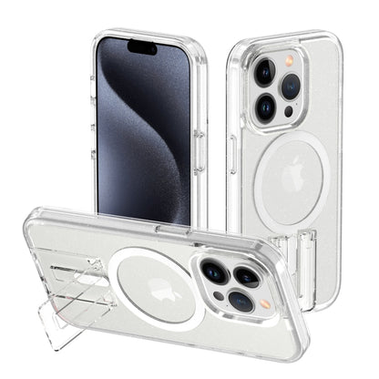 For iPhone 15 Pro Max Shockproof Terminator MagSafe Phone Case with Holder(Glitter White) - iPhone 15 Pro Max Cases by buy2fix | Online Shopping UK | buy2fix