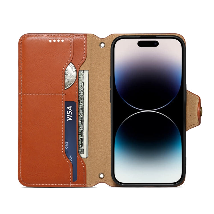 For iPhone 16 Plus Denior Cowhide Texture Wallet Style Leather Phone Case(Brown) - iPhone 16 Plus Cases by Denior | Online Shopping UK | buy2fix