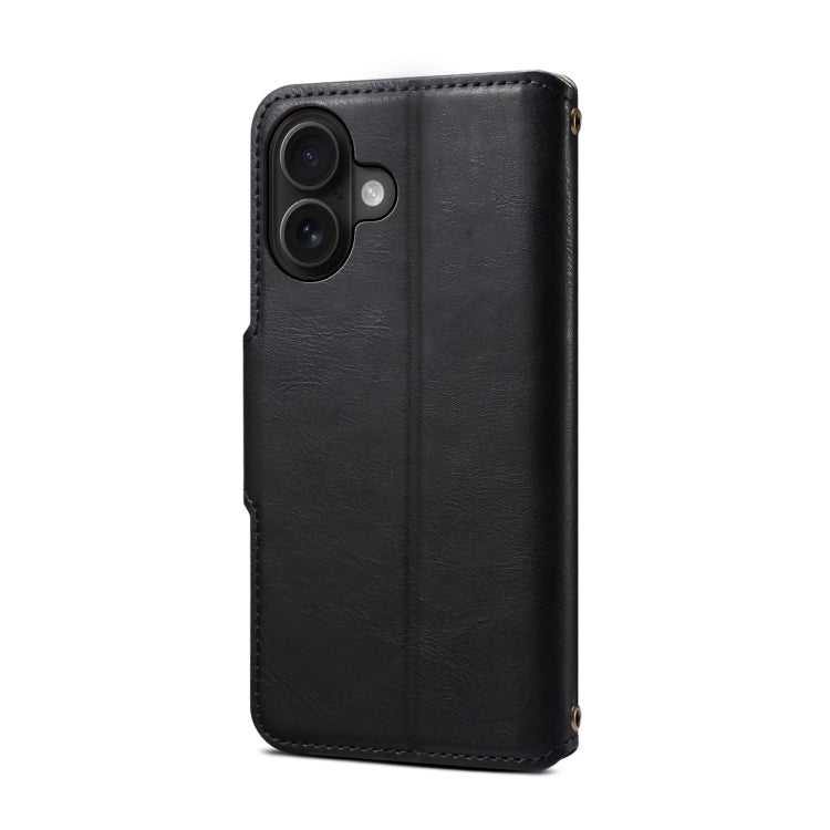 For iPhone 16 Denior Cowhide Texture Wallet Style Leather Phone Case(Black) - iPhone 16 Cases by Denior | Online Shopping UK | buy2fix