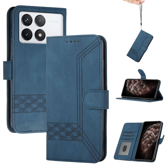 For Xiaomi Redmi K70 Cubic Skin Feel Flip Leather Phone Case(Blue) - K70 Cases by buy2fix | Online Shopping UK | buy2fix