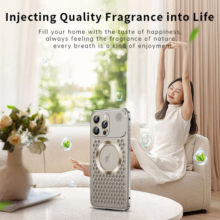 For iPhone 13 Spring Buckle MagSafe Magnetic Metal Aromatherapy Phone Case(Grey) - iPhone 13 Cases by buy2fix | Online Shopping UK | buy2fix