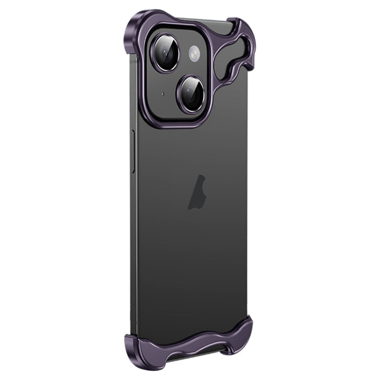 For iPhone 14 Plus Frameless Metal Corner Pad Phone Case with Lens Film(Purple) - iPhone 14 Plus Cases by buy2fix | Online Shopping UK | buy2fix