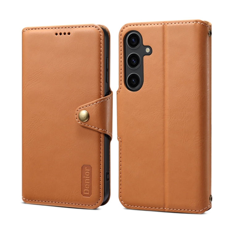 For Samsung Galaxy S24+ 5G Denior Cowhide Texture Wallet Style Leather Phone Case(Khaki) - Galaxy S24+ 5G Cases by Denior | Online Shopping UK | buy2fix