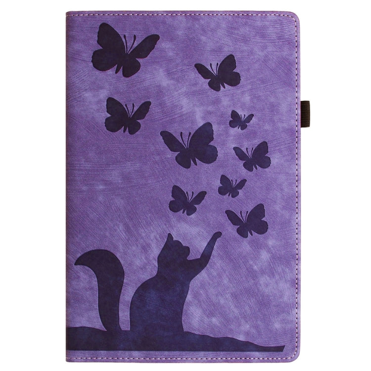 For Samsung Galaxy Tab S9 FE+ / S9+ / S8+ Butterfly Cat Embossing Leather Tablet Case(Purple) - Galaxy Tab S9+ Cases by buy2fix | Online Shopping UK | buy2fix