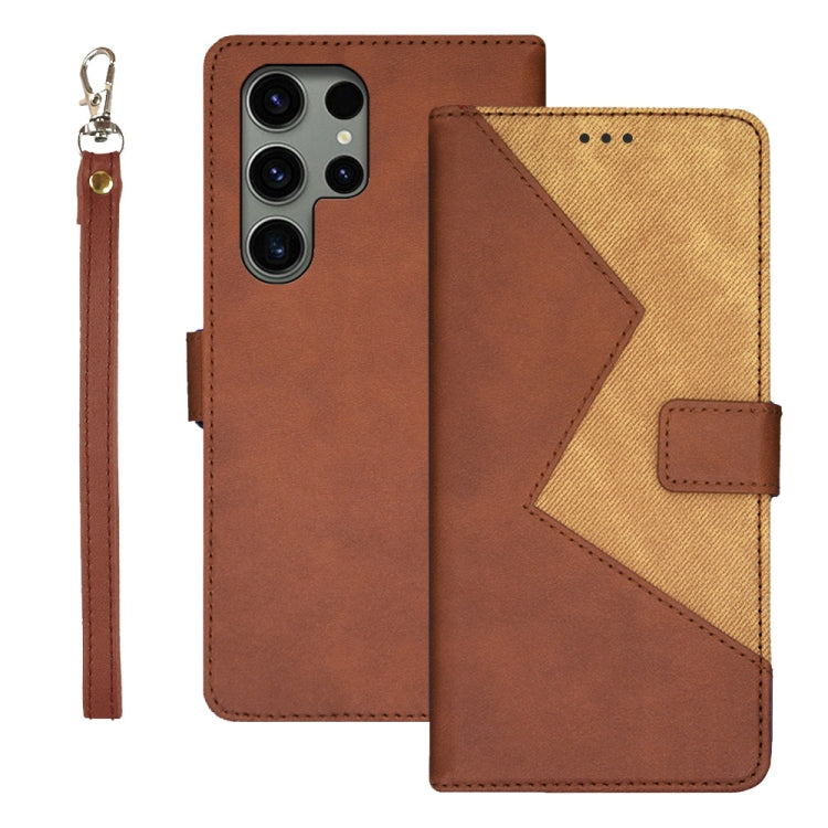 For Samsung Galaxy S24 Ultra 5G idewei Two-color Splicing Leather Phone Case(Brown) - Galaxy S24 Ultra 5G Cases by idewei | Online Shopping UK | buy2fix