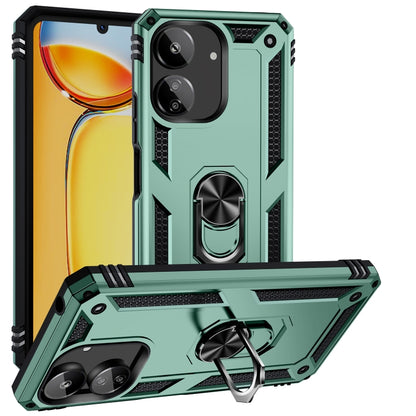 For Xiaomi Redmi 13C 4G/5G Shockproof TPU + PC Phone Case with Holder(Dark Green) - 13C Cases by buy2fix | Online Shopping UK | buy2fix