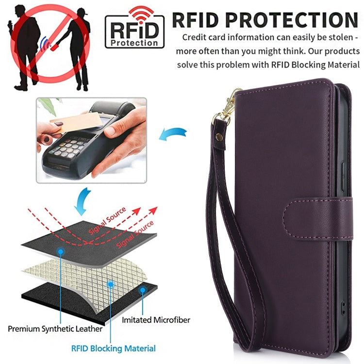 For iPhone 16 Plus Multi-Card Wallet RFID Leather Phone Case(Dark Purple) - iPhone 16 Plus Cases by buy2fix | Online Shopping UK | buy2fix