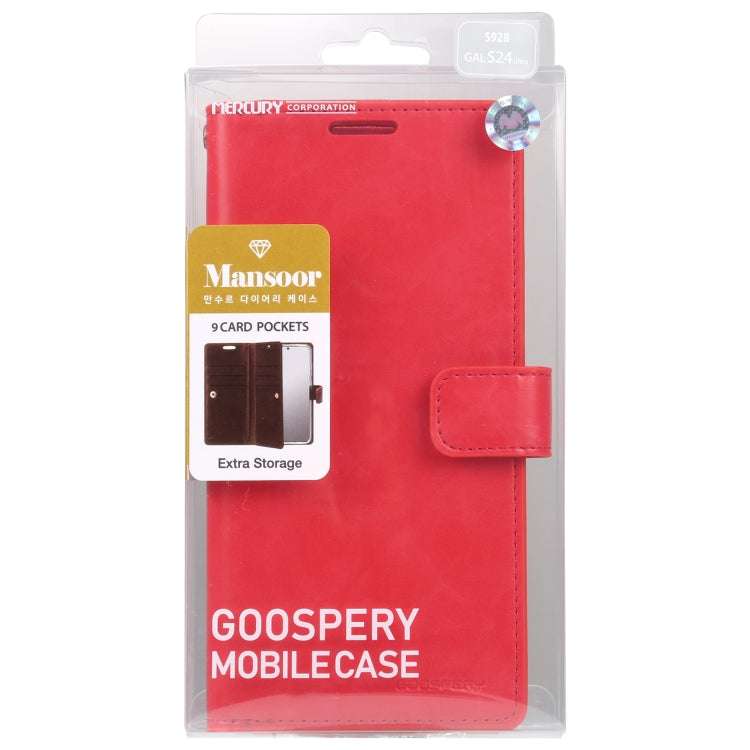 For Samsung Galaxy S24 Ultra 5G GOOSPERY MANSOOR DIARY 9 Card Slots Leather Phone Case(Red) - Galaxy S24 Ultra 5G Cases by GOOSPERY | Online Shopping UK | buy2fix