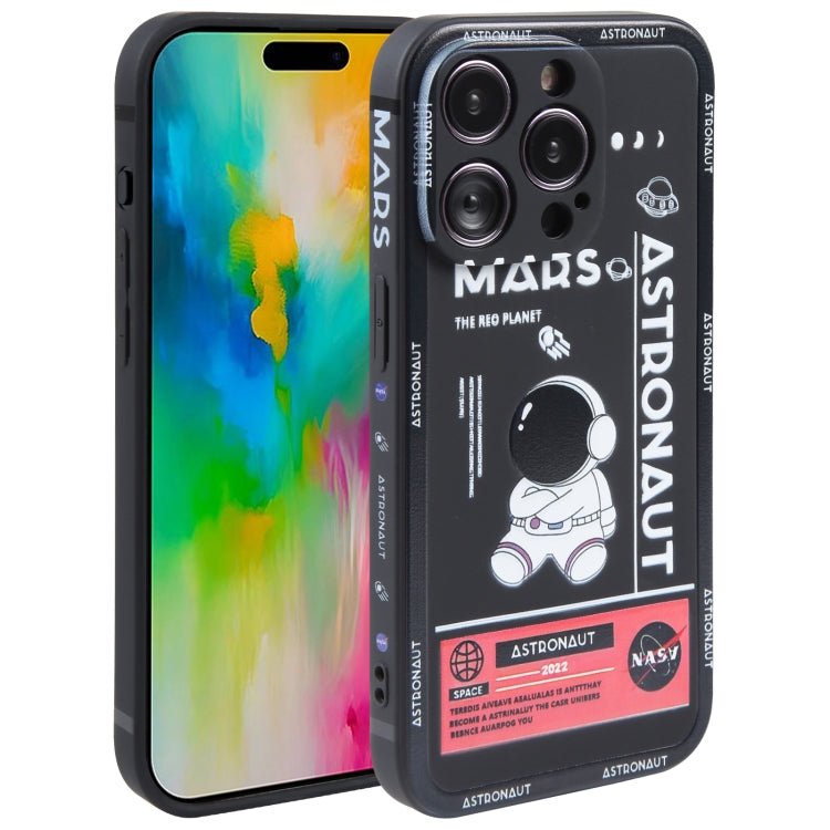 For iPhone 16 Pro Max Astronaut Pattern Silicone Straight Edge Phone Case(Mars Astronaut-Black) - iPhone 16 Pro Max Cases by buy2fix | Online Shopping UK | buy2fix