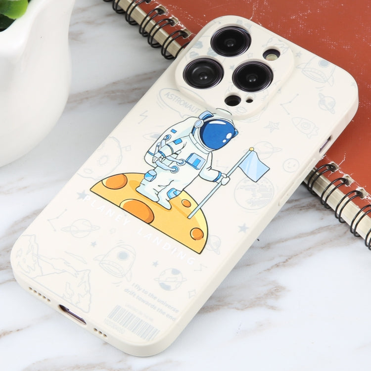 For iPhone 16 Pro Max Astronaut Pattern Silicone Straight Edge Phone Case(Planet Landing-White) - iPhone 16 Pro Max Cases by buy2fix | Online Shopping UK | buy2fix