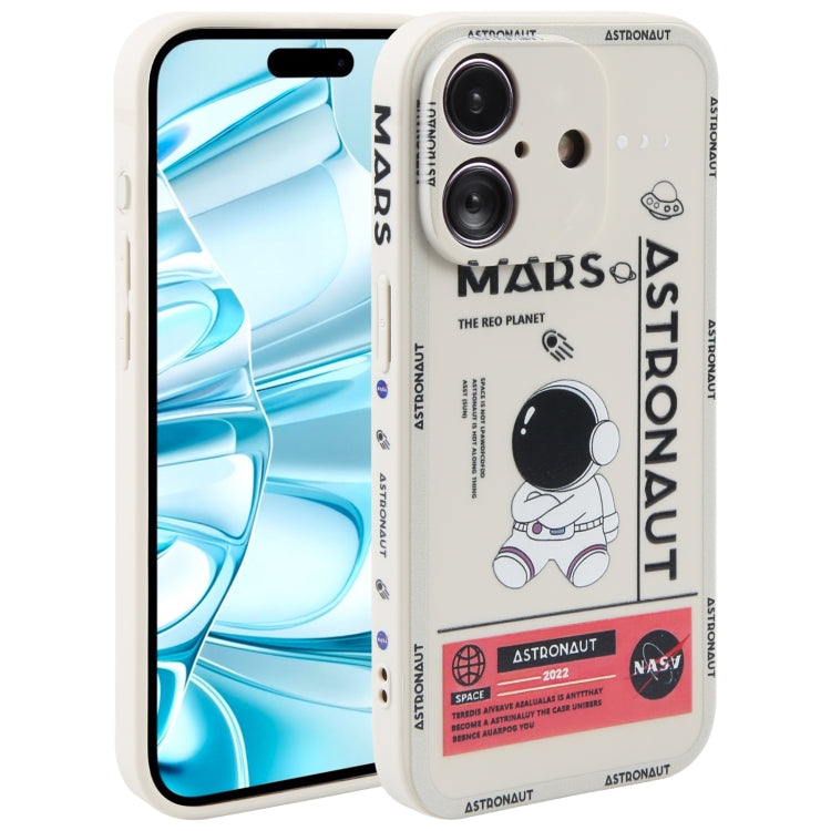 For iPhone 16 Plus Astronaut Pattern Silicone Straight Edge Phone Case(Mars Astronaut-White) - iPhone 16 Plus Cases by buy2fix | Online Shopping UK | buy2fix