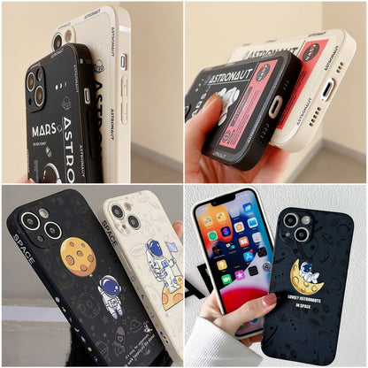 For iPhone 16 Pro Astronaut Pattern Silicone Straight Edge Phone Case(Planet Landing-White) - iPhone 16 Pro Cases by buy2fix | Online Shopping UK | buy2fix