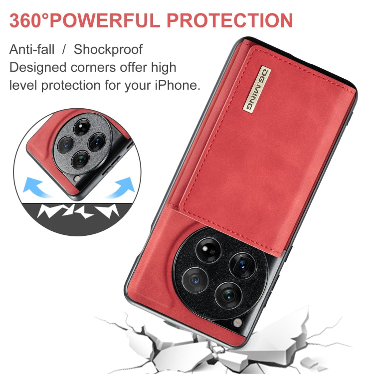 For OnePlus 12 DG.MING M1 Series 3-Fold Multi Card Wallet + Magnetic Phone Case(Red) - OnePlus Cases by DG.MING | Online Shopping UK | buy2fix