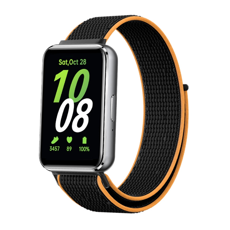 For Samsung Galaxy Fit 3 Woven Nylon Loop Watch Band(Black Orange) - Watch Bands by buy2fix | Online Shopping UK | buy2fix