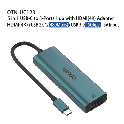 Onten UC123 5 in 1 USB-C / Type-C to HDMI + USB3.0 HUB Docking Station with 5V Input - USB HUB by Onten | Online Shopping UK | buy2fix