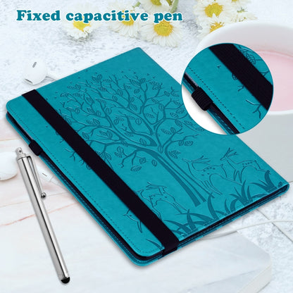 For Lenovo Tab M11 / Xiaoxin Pad 11 2024 Tree & Deer Embossed Leather Tablet Case(Blue) - Lenovo by buy2fix | Online Shopping UK | buy2fix