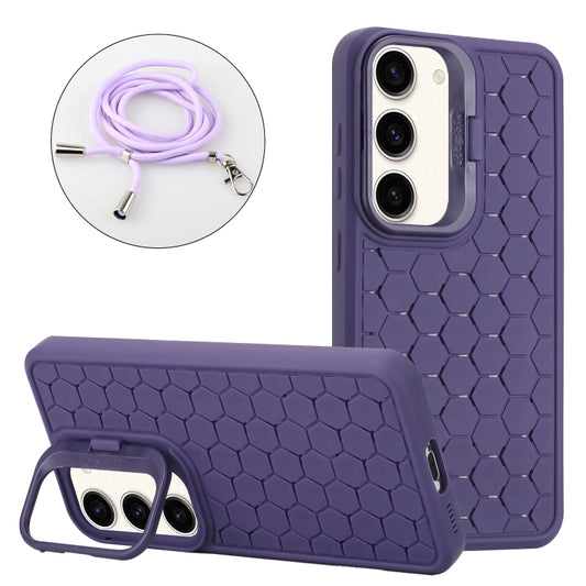 For Samsung Galaxy S23 5G Honeycomb Radiating Lens Holder Magsafe Phone Case with Lanyard(Purple) - Galaxy S23 5G Cases by buy2fix | Online Shopping UK | buy2fix