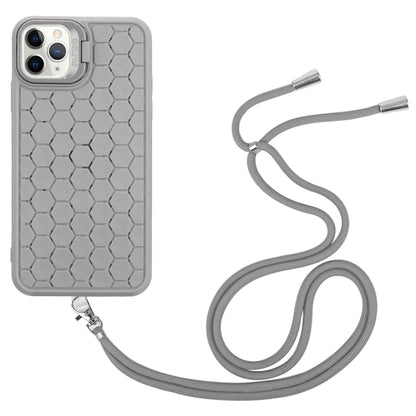 For iPhone 12 Pro Honeycomb Radiating Lens Holder Magsafe Phone Case with Lanyard(Grey) - iPhone 12 / 12 Pro Cases by buy2fix | Online Shopping UK | buy2fix