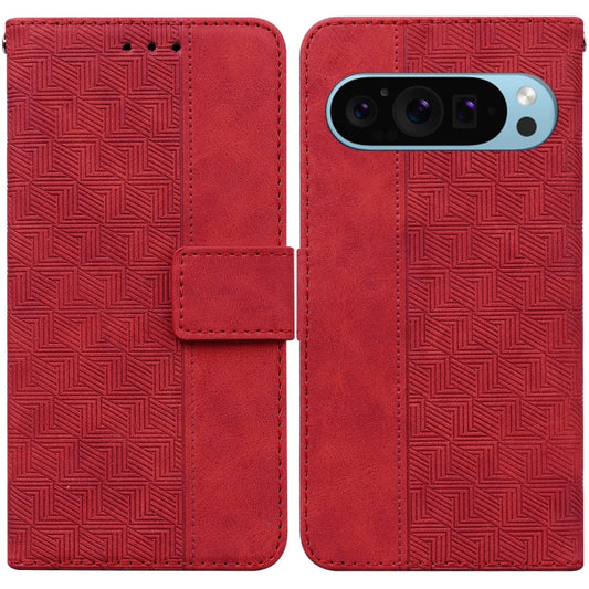 For Google Pixel 9 Geometric Embossed Leather Phone Case(Red) - Google Cases by buy2fix | Online Shopping UK | buy2fix