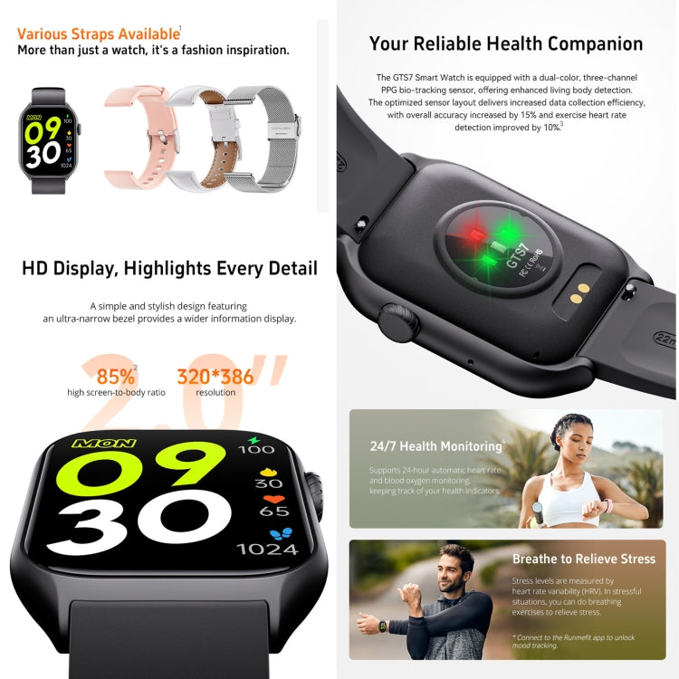 GTS7 2.0 inch Fitness Health Smart Watch, BT Call / Heart Rate / Blood Pressure / MET(Black) - Smart Wristbands by buy2fix | Online Shopping UK | buy2fix