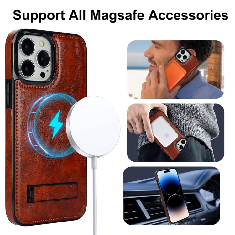 For iPhone 14 Pro Retro Leather Invisible Stand MagSafe Phone Case(Brown) - iPhone 14 Pro Cases by buy2fix | Online Shopping UK | buy2fix