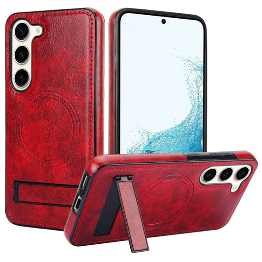 For Samsung Galaxy S23 5G Retro Leather Invisible Stand MagSafe Phone Case(Red) - Galaxy S23 5G Cases by buy2fix | Online Shopping UK | buy2fix