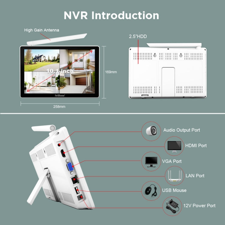 SriHome NVS010-IPC047 Ultra HD 4 Channel WiFi Network Video Recorder Set(EU Plug) - Video Recorder Kit by SriHome | Online Shopping UK | buy2fix