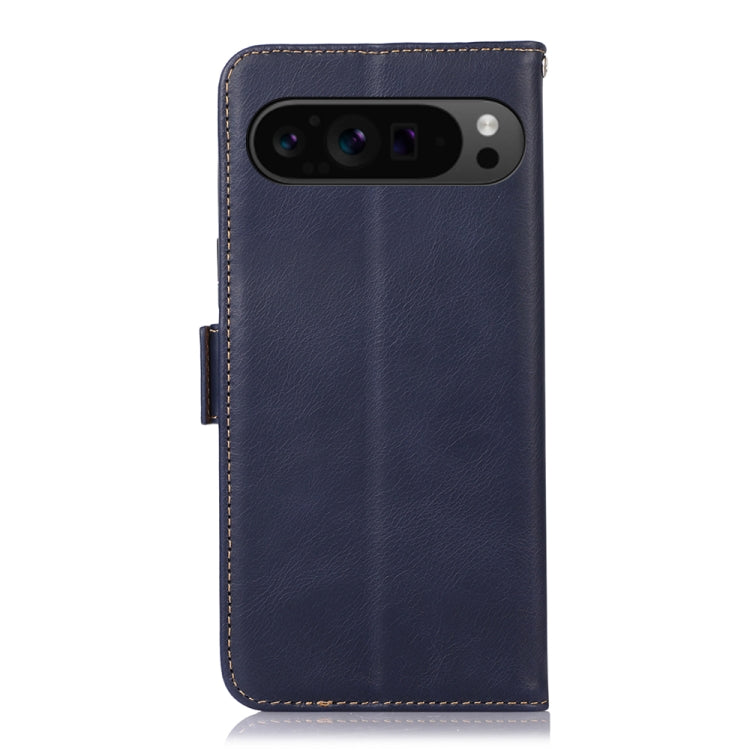 For Google Pixel 9 Pro Crazy Horse Top Layer Cowhide Leather Phone Case(Blue) - Google Cases by buy2fix | Online Shopping UK | buy2fix