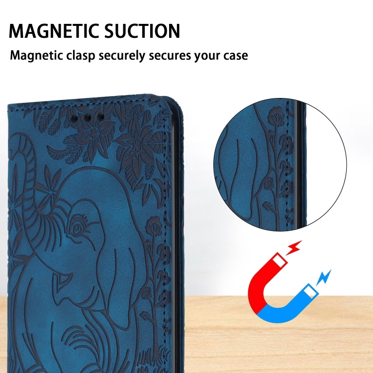 For iPhone 16 Plus Retro Elephant Embossed Leather Phone Case(Blue) - iPhone 16 Plus Cases by buy2fix | Online Shopping UK | buy2fix