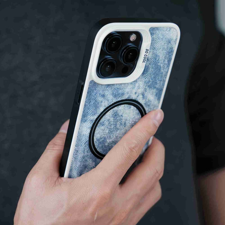 For iPhone 15 Plus Contrast Color Denim MagSafe Magnetic Phone Case(Black) - iPhone 15 Plus Cases by buy2fix | Online Shopping UK | buy2fix