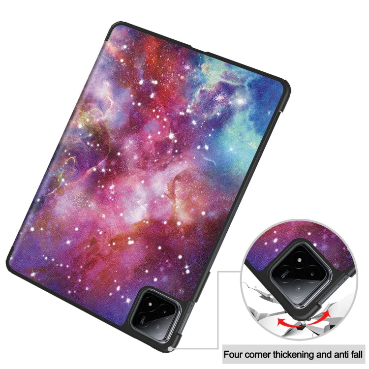 For Xiaomi Pad 6S Pro Custer Painted 3-Fold Holder Smart Leather Tablet Case(Milky Way Nebula) - More Tablet Cases by buy2fix | Online Shopping UK | buy2fix