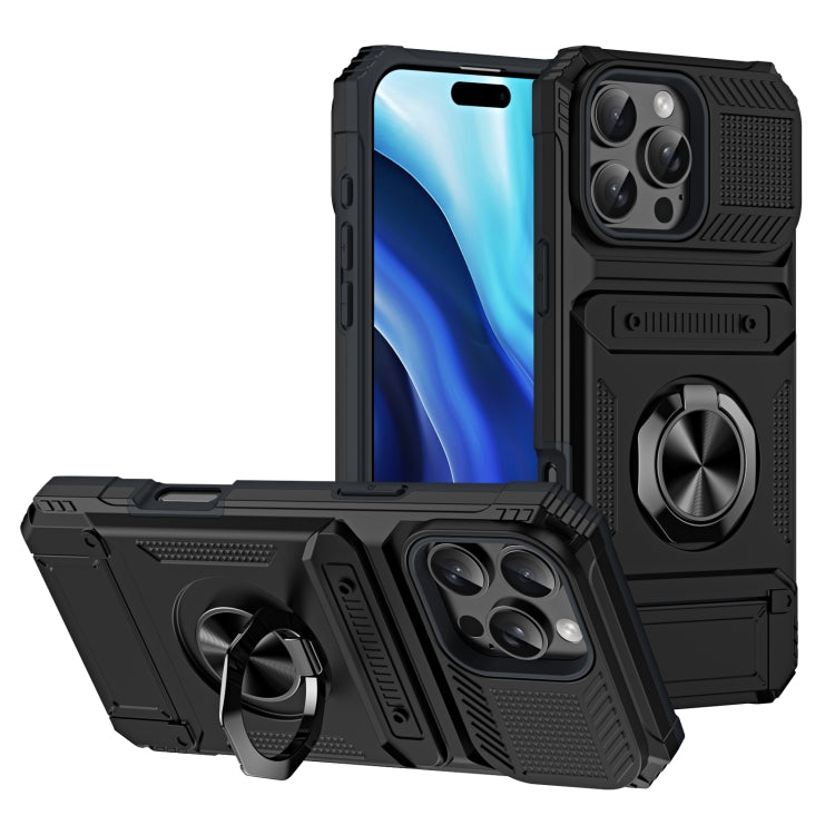 For iPhone 16 Pro TPU+PC Shockproof Card Phone Case with Metal Ring Holder(Black) - iPhone 16 Pro Cases by buy2fix | Online Shopping UK | buy2fix