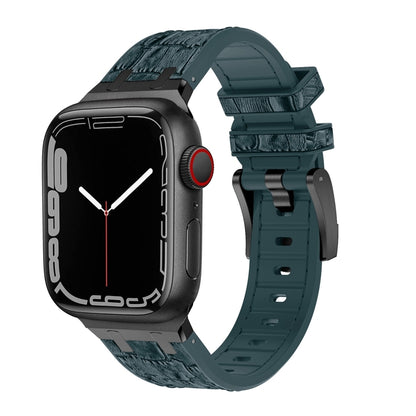 For Apple Watch Series 9 45mm Crocodile Texture Liquid Silicone Watch Band(Black Deep Green) - Watch Bands by buy2fix | Online Shopping UK | buy2fix