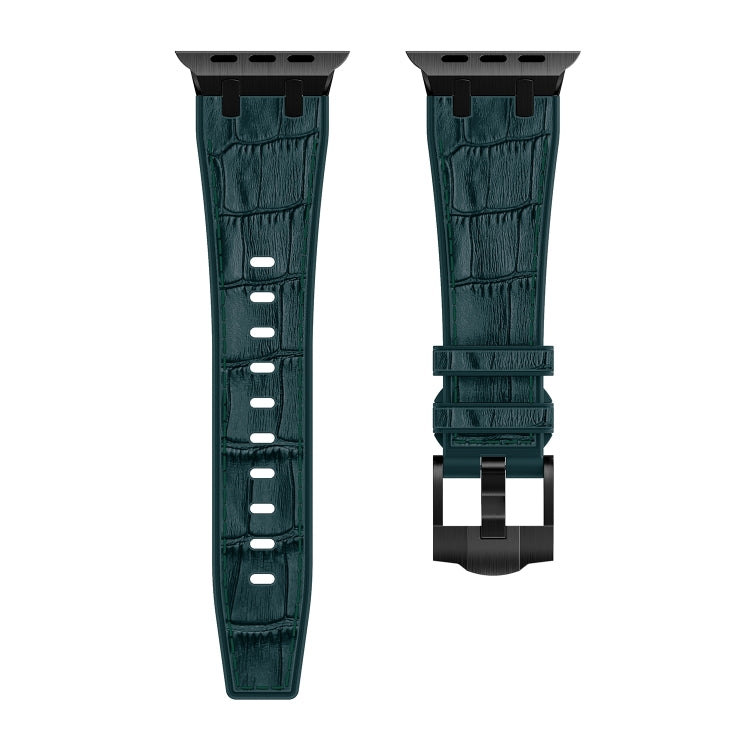 For Apple Watch Series 9 41mm Crocodile Texture Liquid Silicone Watch Band(Black Deep Green) - Watch Bands by buy2fix | Online Shopping UK | buy2fix