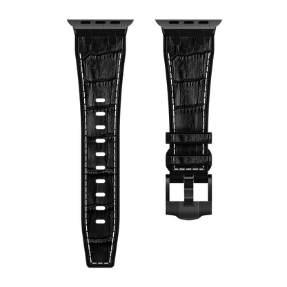 For Apple Watch Ultra 49mm Crocodile Texture Liquid Silicone Watch Band(Black White Black) - Watch Bands by buy2fix | Online Shopping UK | buy2fix