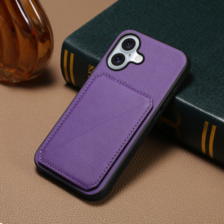 For iPhone 16 Plus D04 Calf Texture Dual Card Slot Holder Phone Case(Purple) - iPhone 16 Plus Cases by buy2fix | Online Shopping UK | buy2fix