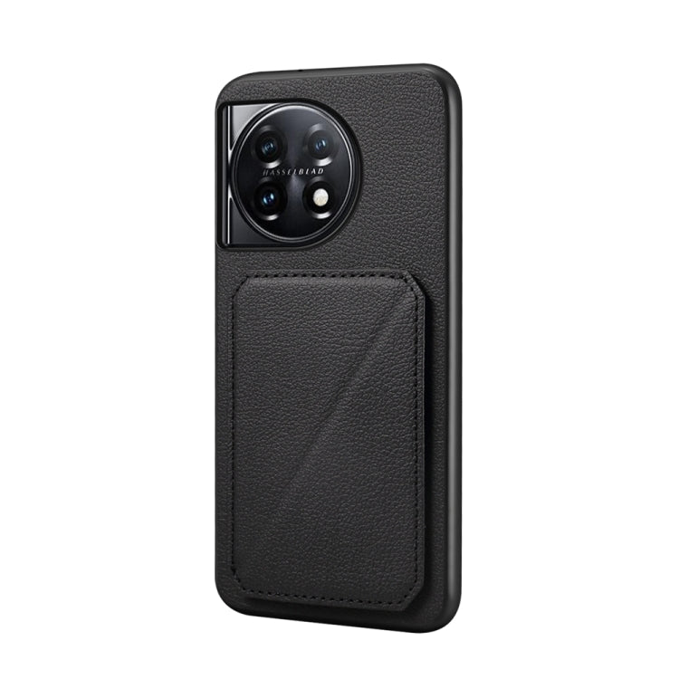 For OnePlus 11 D04 Calf Texture Dual Card Slot Holder Phone Case(Black) - OnePlus Cases by buy2fix | Online Shopping UK | buy2fix