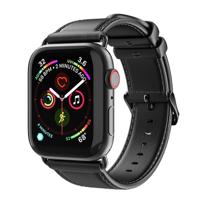 For Apple Watch Series 6 44mm DUX DUCIS Business Genuine Leather Watch Strap(Black) - Watch Bands by DUX DUCIS | Online Shopping UK | buy2fix