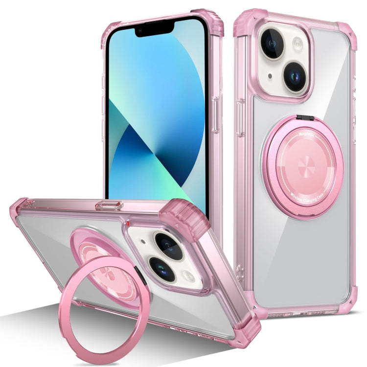 For iPhone 13 Gold Shield CD Pattern MagSafe Magnetic Phone Case with Rotating Stand(Transparent Pink) - iPhone 13 Cases by buy2fix | Online Shopping UK | buy2fix