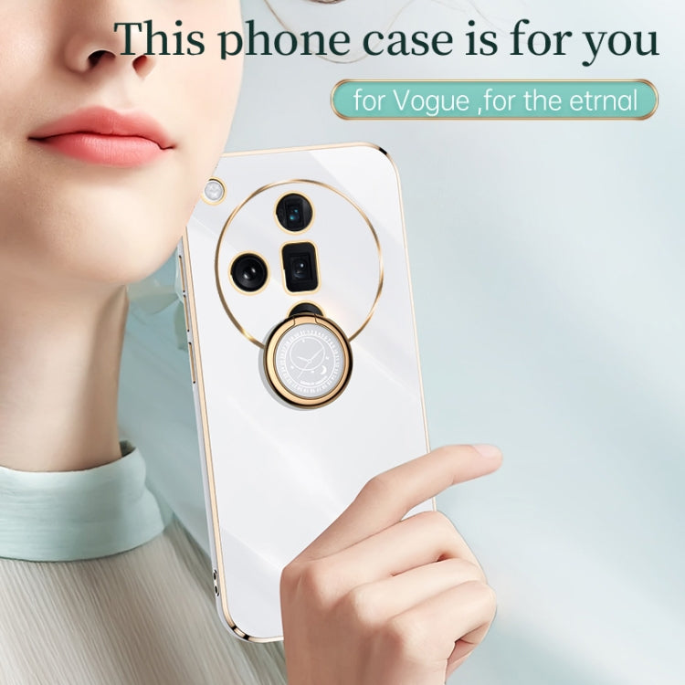 For OPPO Find X7 5G XINLI Straight Edge 6D Electroplate TPU Phone Case with Ring Holder(White) - Find X7 Cases by XINLI | Online Shopping UK | buy2fix